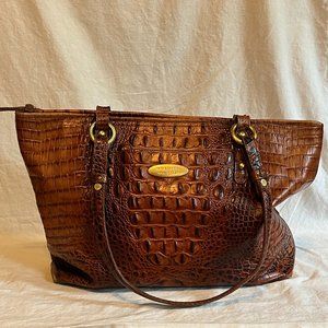 Brahmin Croc-Embossed Leather Tote Bag - Pecan